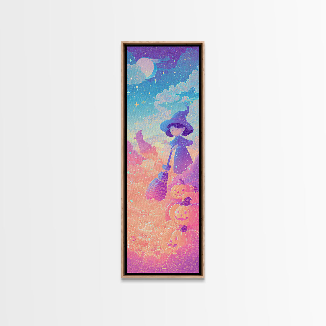 The Stardust Apprentice, Synthwave Halloween Art, Tall Narrow Wall Art, Canvas Print, Retro Halloween Decor, Neon Wall Art