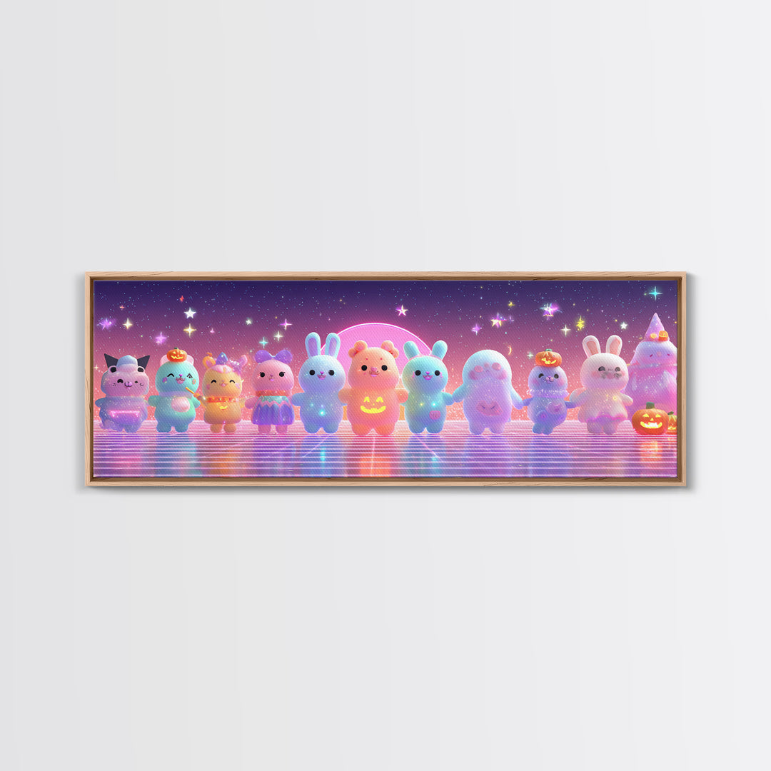 The Costume-Changing Wand, Vaporwave Halloween Decor, Extra Wide Wall Art, Canvas Print, Retro Halloween Decor, Neon Wall Art