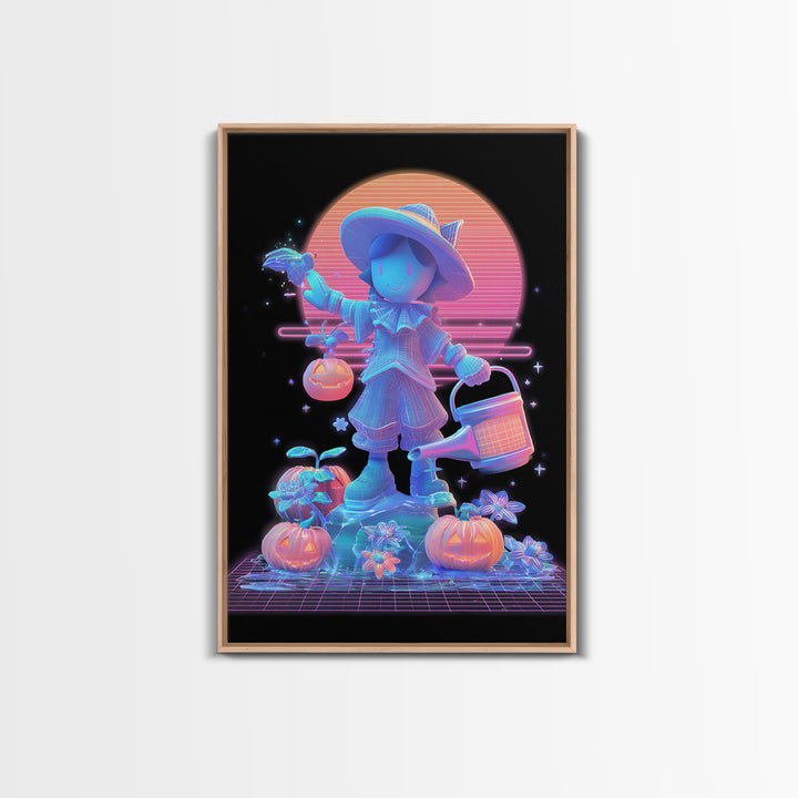 The Moon Garden Witch, Retro Neon Halloween Art, Vertical Wall Art, Canvas Print, Retro Halloween Decor, Neon Wall Art, Seasonal Home Decor