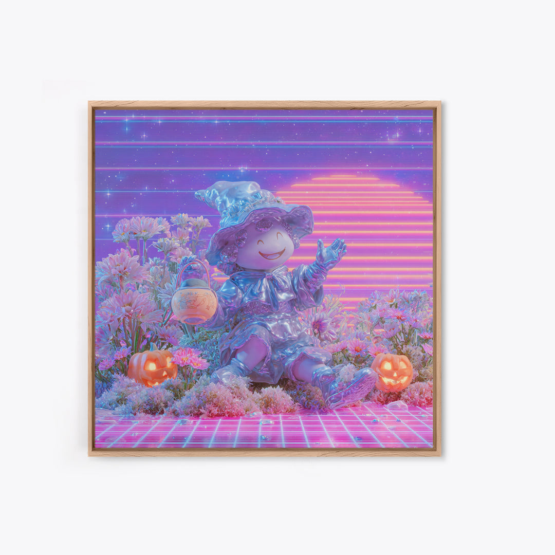 The Moon Garden Witch, Vaporwave Halloween Decor, Square Wall Art, Canvas Print, Retro Halloween Decor, Neon Wall Art, Halloween Wall Art