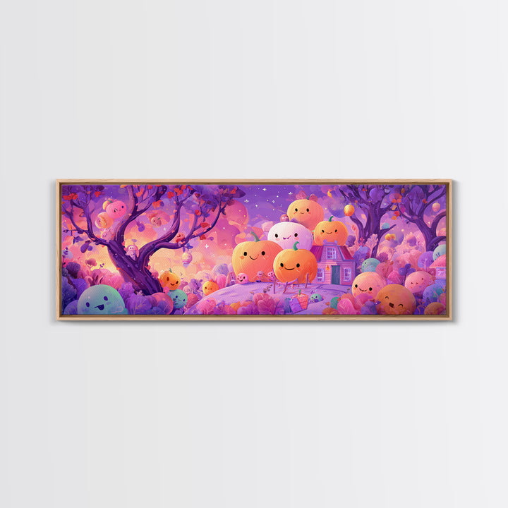 The Pumpkin Patch Playground, 80s Halloween Wall Art, Extra Wide Wall Art, Canvas Print, Retro Halloween Decor, Neon Wall Art