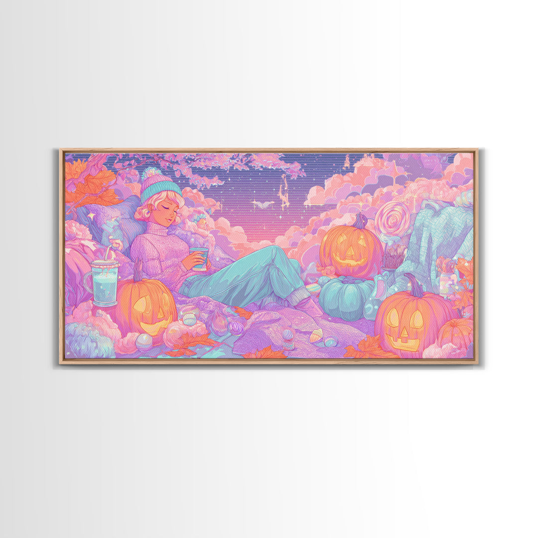 The Enchanted Costume Closet, Vaporwave Halloween Decor, Wide Panoramic Art, Canvas Print, Retro Halloween Decor, Neon Wall Art