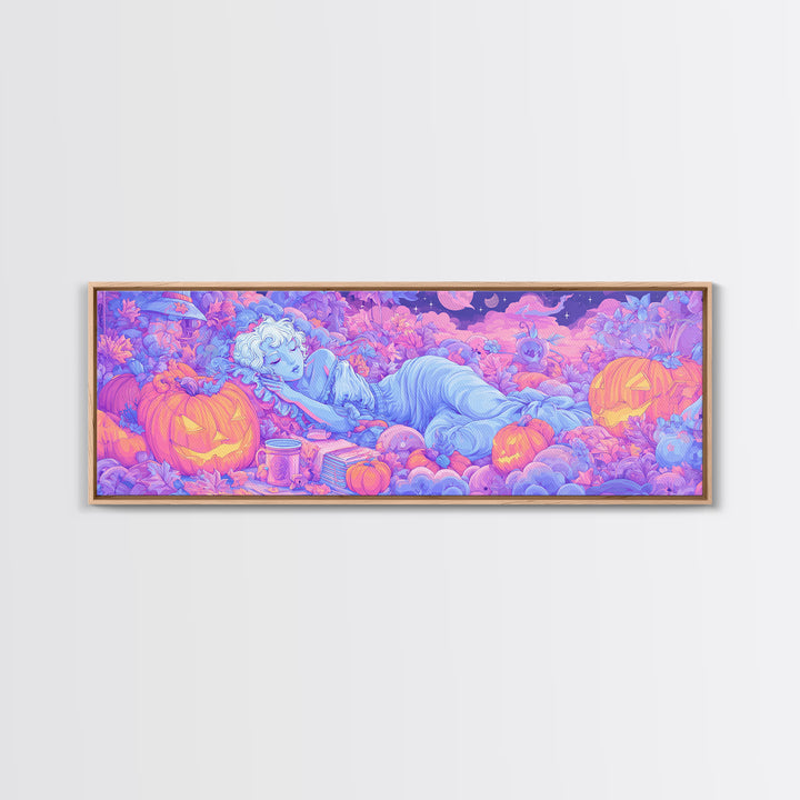 The Enchanted Costume Closet, Retro Neon Halloween Art, Extra Wide Wall Art, Canvas Print, Retro Halloween Decor, Neon Wall Art