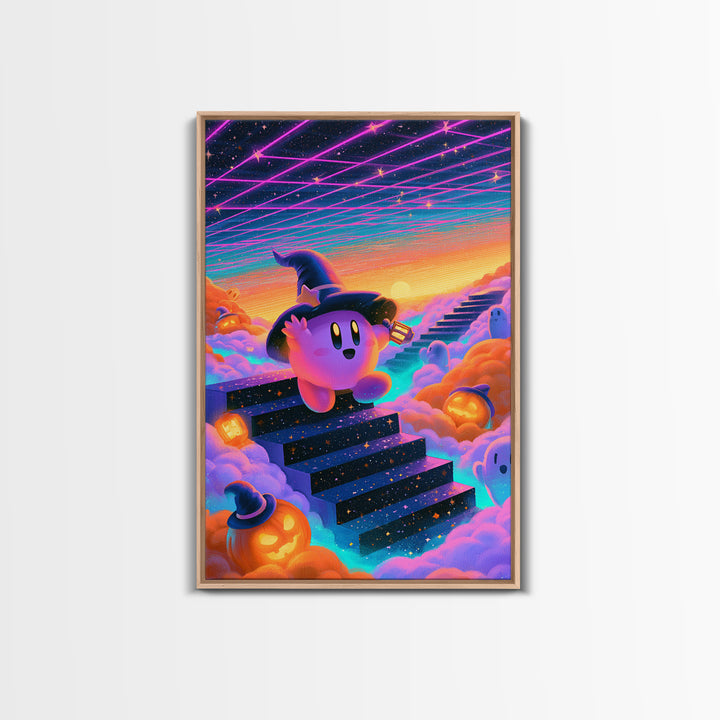 The Halloween Cloud Kingdom, Vaporwave Halloween Decor, Vertical Wall Art, Canvas Print, Retro Halloween Decor, Neon Wall Art