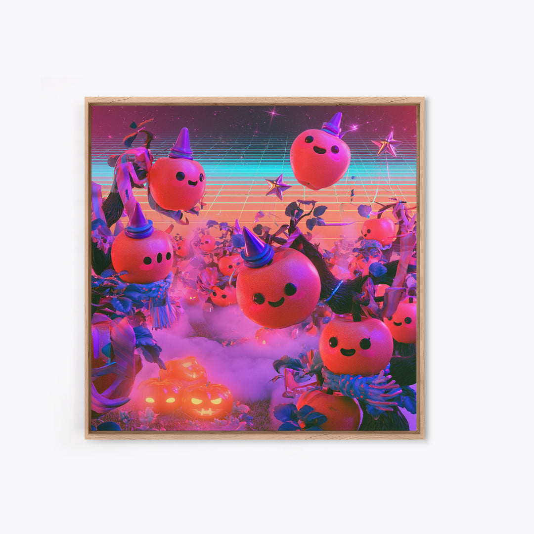 The Enchanted Apple Orchard, 80s Halloween Wall Art, Square Wall Art, Framed Canvas Print, Retro Halloween Decor, Neon Wall Art