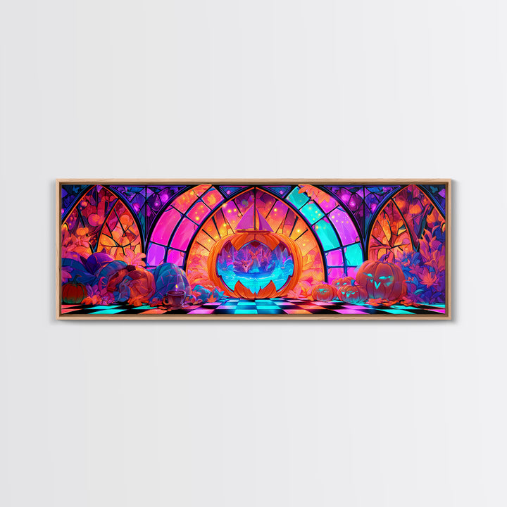 The Pumpkin Sailboat, Vaporwave Halloween Decor, Extra Wide Wall Art, Canvas Print, Retro Halloween Decor, Neon Wall Art