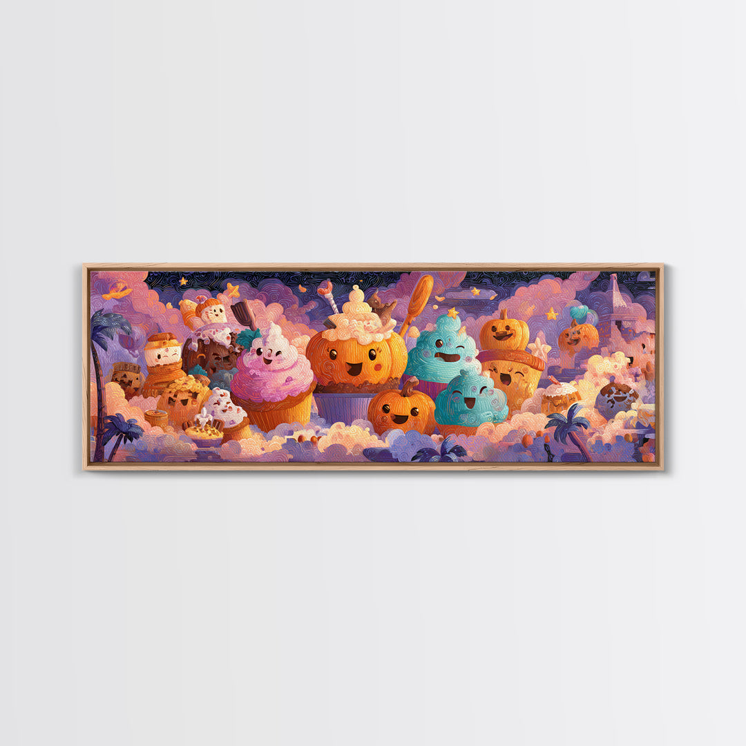 The Pumpkin Bakery, Cute Spooky Neon Art, Extra Wide Wall Art, Framed Canvas Print, Retro Halloween Decor, Neon Wall Art, Macabre Wall Art