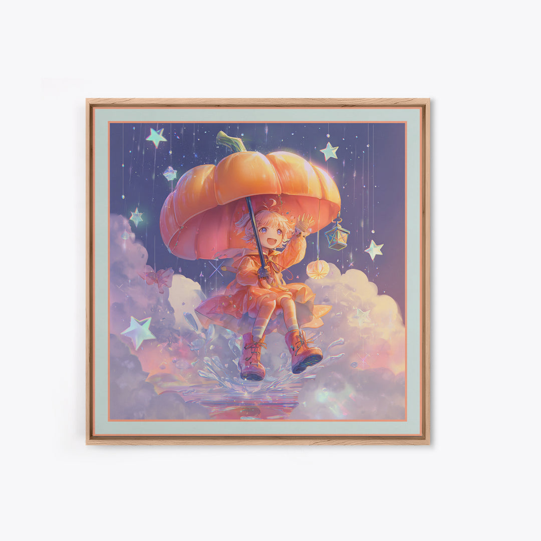 The Pumpkin Umbrella, Synthwave Halloween Art, Square Wall Art, Framed Canvas Print, Retro Halloween Decor, Neon Wall Art, Gothic Home Decor