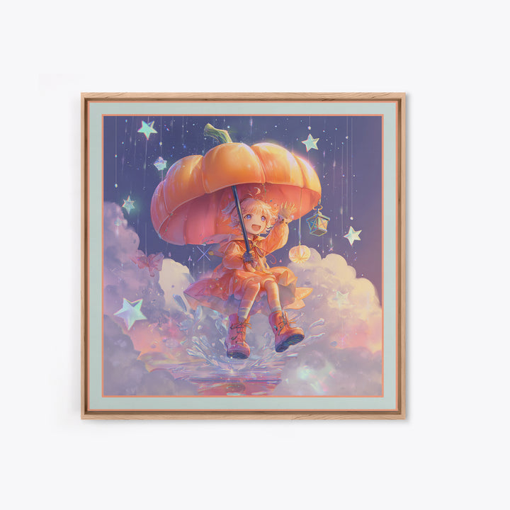 The Pumpkin Umbrella, Synthwave Halloween Art, Square Wall Art, Framed Canvas Print, Retro Halloween Decor, Neon Wall Art, Gothic Home Decor