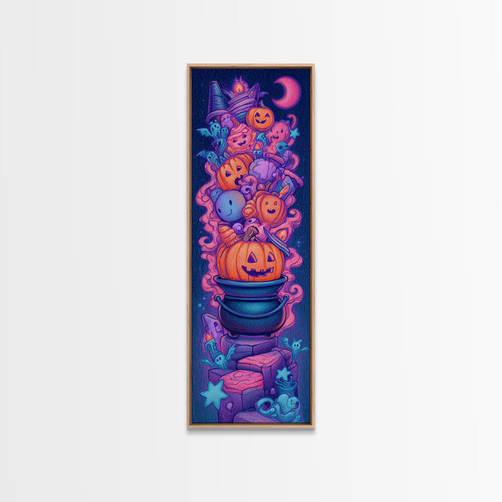 The Cookie Cauldron, Retro Neon Halloween Art, Tall Narrow Wall Art, Canvas Print, Retro Halloween Decor, Neon Wall Art, Gothic Home Decor