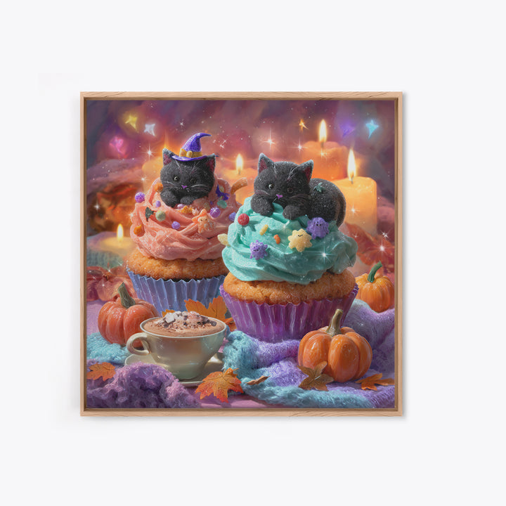 The Cupcake Costume Contest, Vaporwave Halloween Decor, Square Wall Art, Framed Canvas Print, Retro Halloween Decor, Neon Wall Art