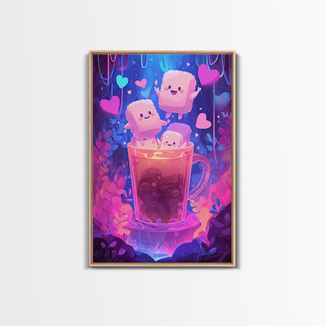 The Marshmallow Ghost Choir, 80s Halloween Wall Art, Vertical Wall Art, Canvas Print, Retro Halloween Decor, Neon Wall Art, Horror Wall Art