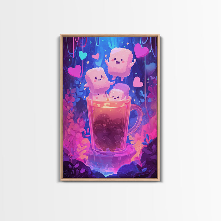 The Marshmallow Ghost Choir, 80s Halloween Wall Art, Vertical Wall Art, Canvas Print, Retro Halloween Decor, Neon Wall Art, Horror Wall Art