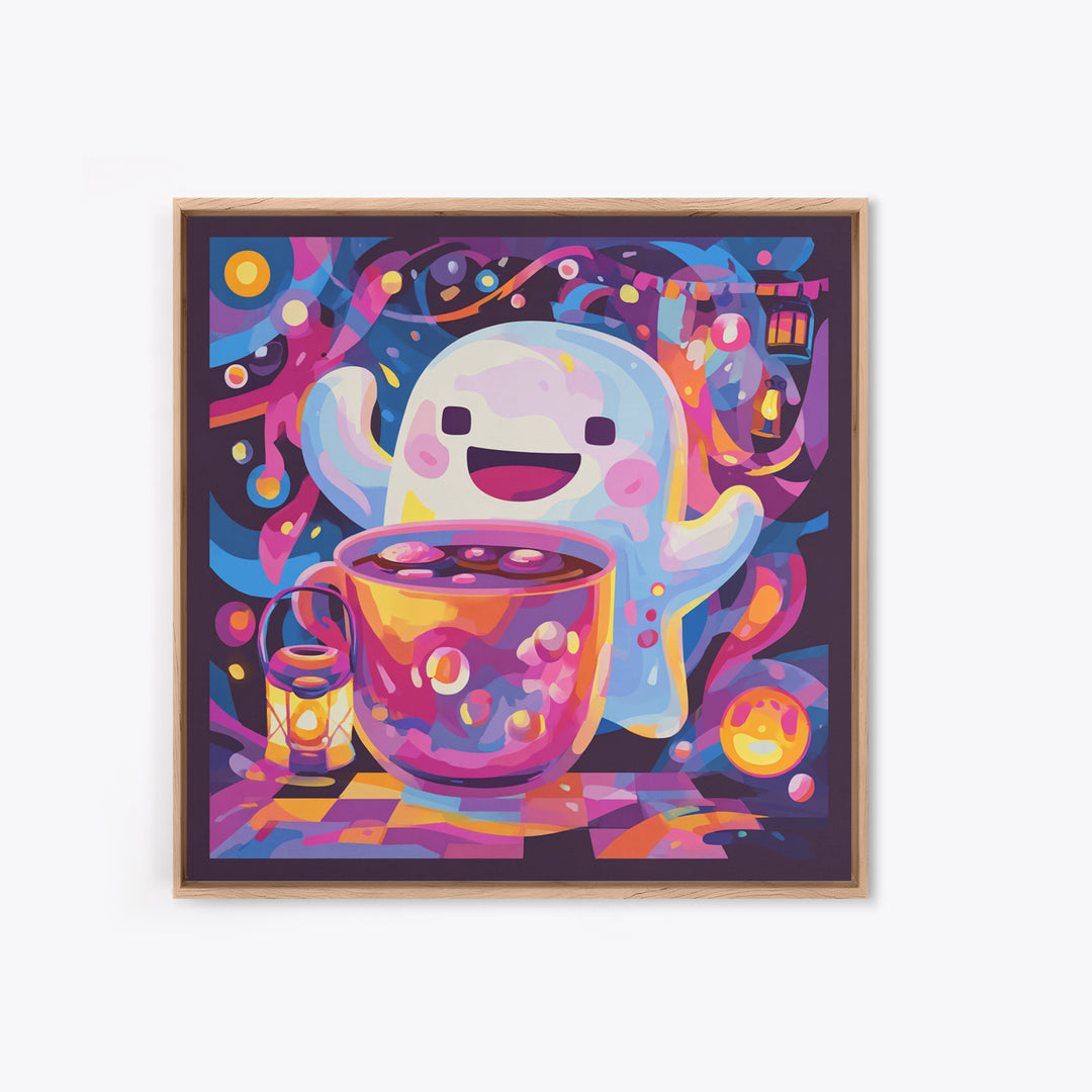 The Marshmallow Ghost Choir, Vaporwave Halloween Decor, Square Wall Art, Canvas Print, Retro Halloween Decor, Neon Wall Art