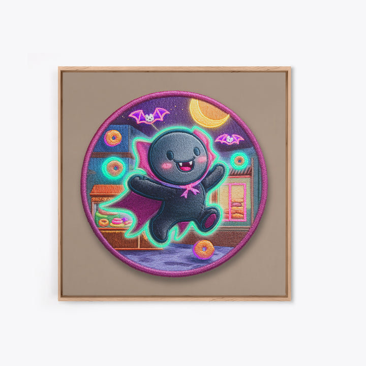 The Donut Vampire Family, 80s Halloween Wall Art, Square Wall Art, Canvas Print, Retro Halloween Decor, Neon Wall Art, Dark Fantasy Art