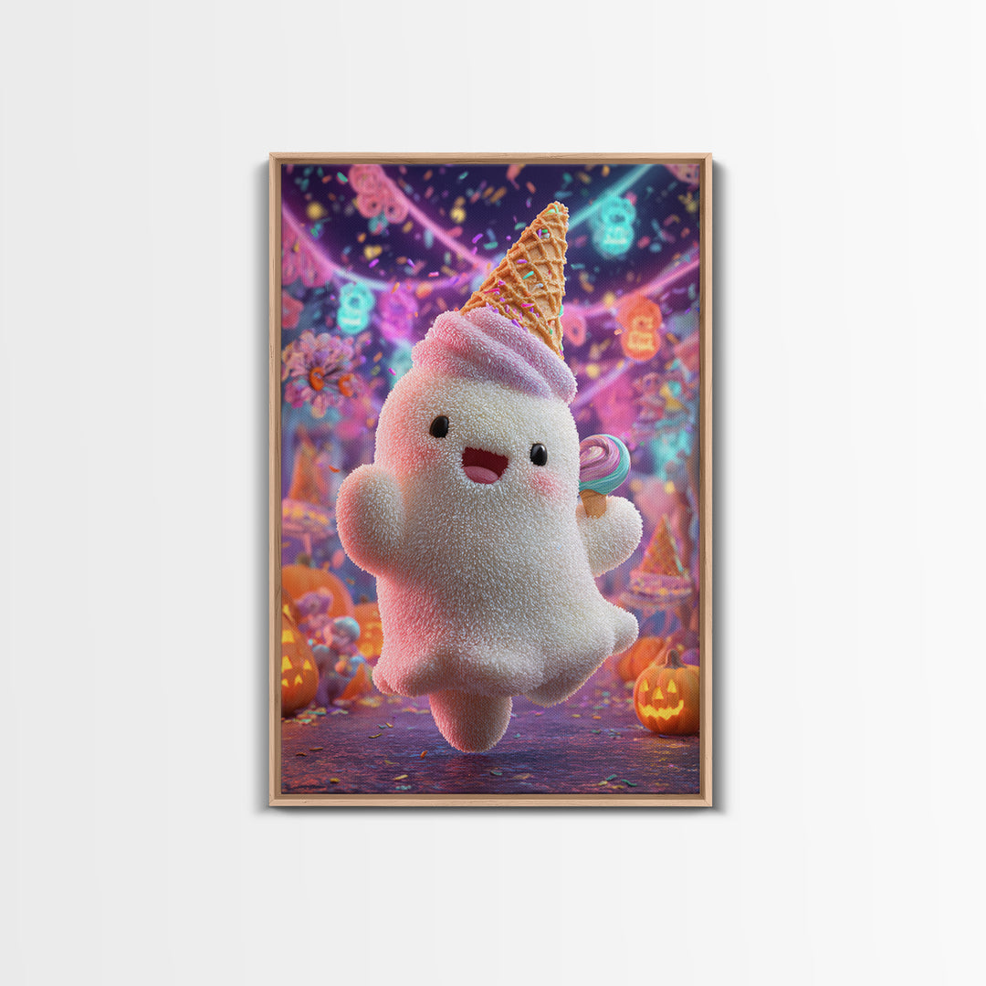 The Ice-Cream Ghost Parade, 80s Halloween Wall Art, Vertical Wall Art, Canvas Print, Retro Halloween Decor, Neon Wall Art, Dark Fantasy Art