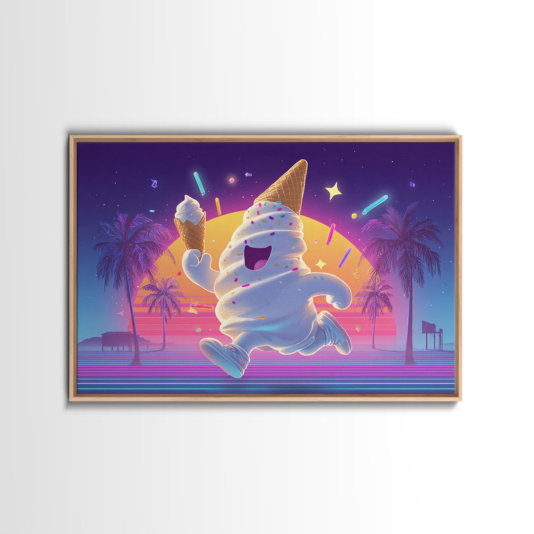The Ice-Cream Ghost Parade, Cute Spooky Neon Art, Landscape Wall Art, Canvas Print, Retro Halloween Decor, Neon Wall Art, Spooky Wall Decor