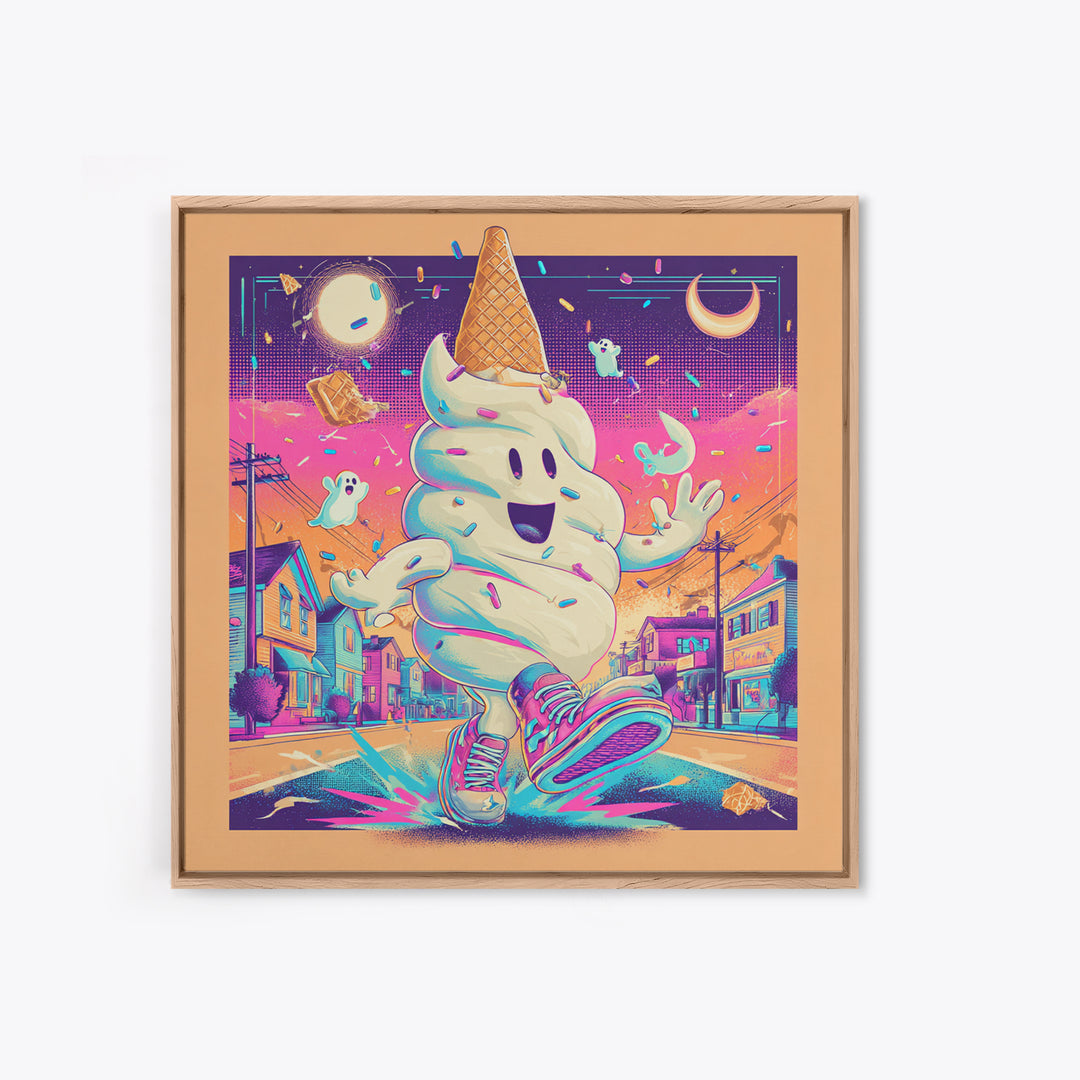 The Ice-Cream Ghost Parade, Vaporwave Halloween Decor, Square Wall Art, Canvas Print, Retro Halloween Decor, Neon Wall Art
