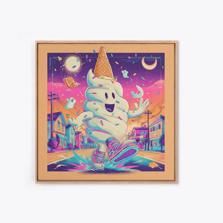 The Ice-Cream Ghost Parade, Vaporwave Halloween Decor, Square Wall Art, Canvas Print, Retro Halloween Decor, Neon Wall Art