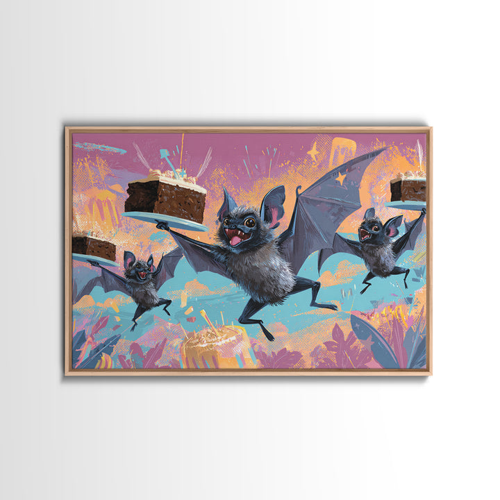 The Brownie Bat Bakery, Synthwave Halloween Art, Landscape Wall Art, Canvas Print, Retro Halloween Decor, Neon Wall Art