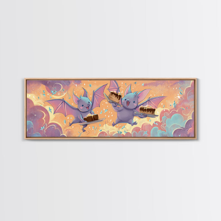 The Brownie Bat Bakery, Retro Neon Halloween Art, Extra Wide Wall Art, Canvas Print, Retro Halloween Decor, Neon Wall Art