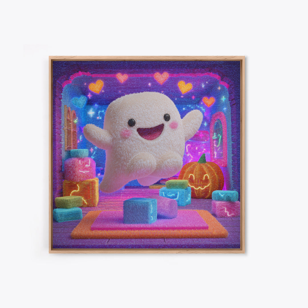 The Ghost Daycare, 80s Halloween Wall Art, Square Wall Art, Framed Canvas Print, Retro Halloween Decor, Neon Wall Art, Horror Wall Art
