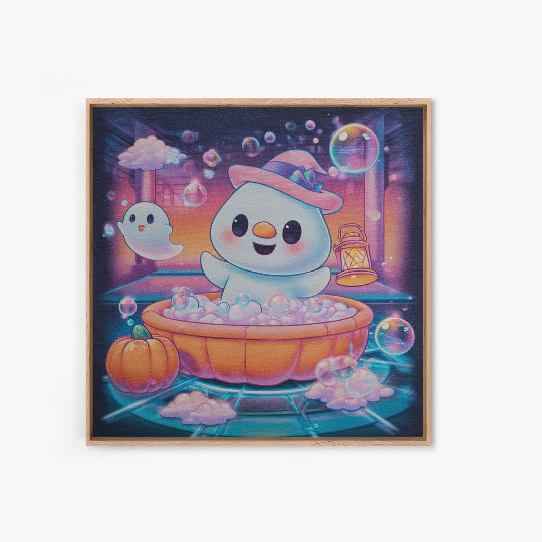 The Ghost Bubble Bath, Vaporwave Halloween Decor, Square Wall Art, Canvas Print, Retro Halloween Decor, Neon Wall Art, Halloween Wall Art