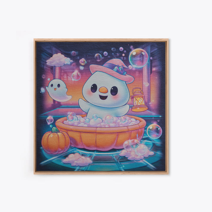 The Ghost Bubble Bath, Vaporwave Halloween Decor, Square Wall Art, Canvas Print, Retro Halloween Decor, Neon Wall Art, Halloween Wall Art