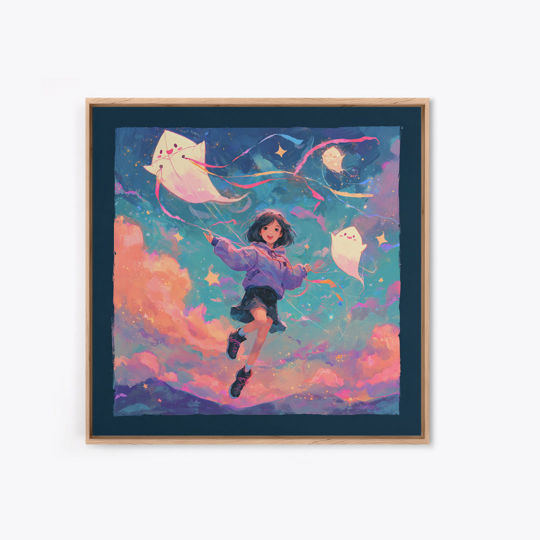 The Ghost Kite Festival, 80s Halloween Wall Art, Square Wall Art, Canvas Print, Retro Halloween Decor, Neon Wall Art, Seasonal Home Decor