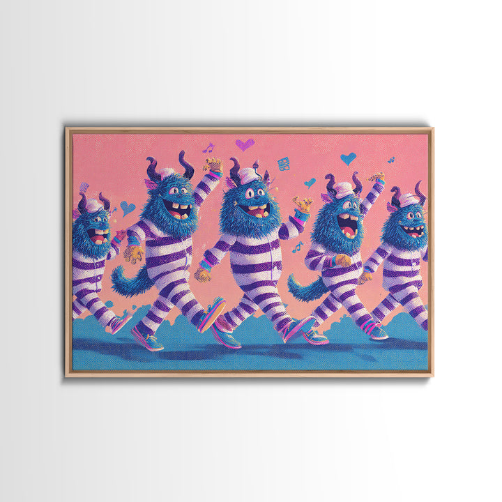 The Monster Pajama Parade, Vaporwave Halloween Decor, Landscape Wall Art, Canvas Print, Retro Halloween Decor, Neon Wall Art