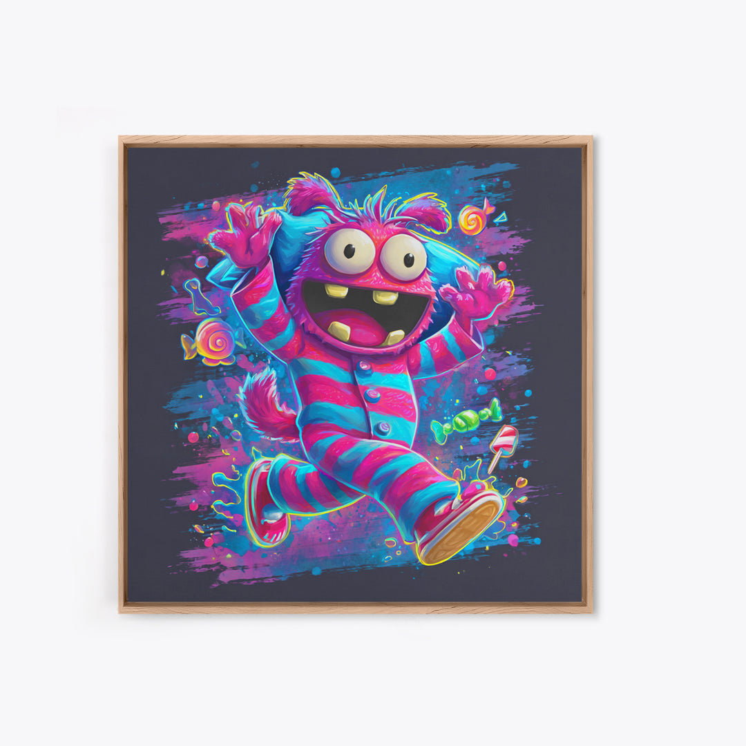 The Monster Pajama Parade, Vaporwave Halloween Decor, Square Wall Art, Canvas Print, Retro Halloween Decor, Neon Wall Art