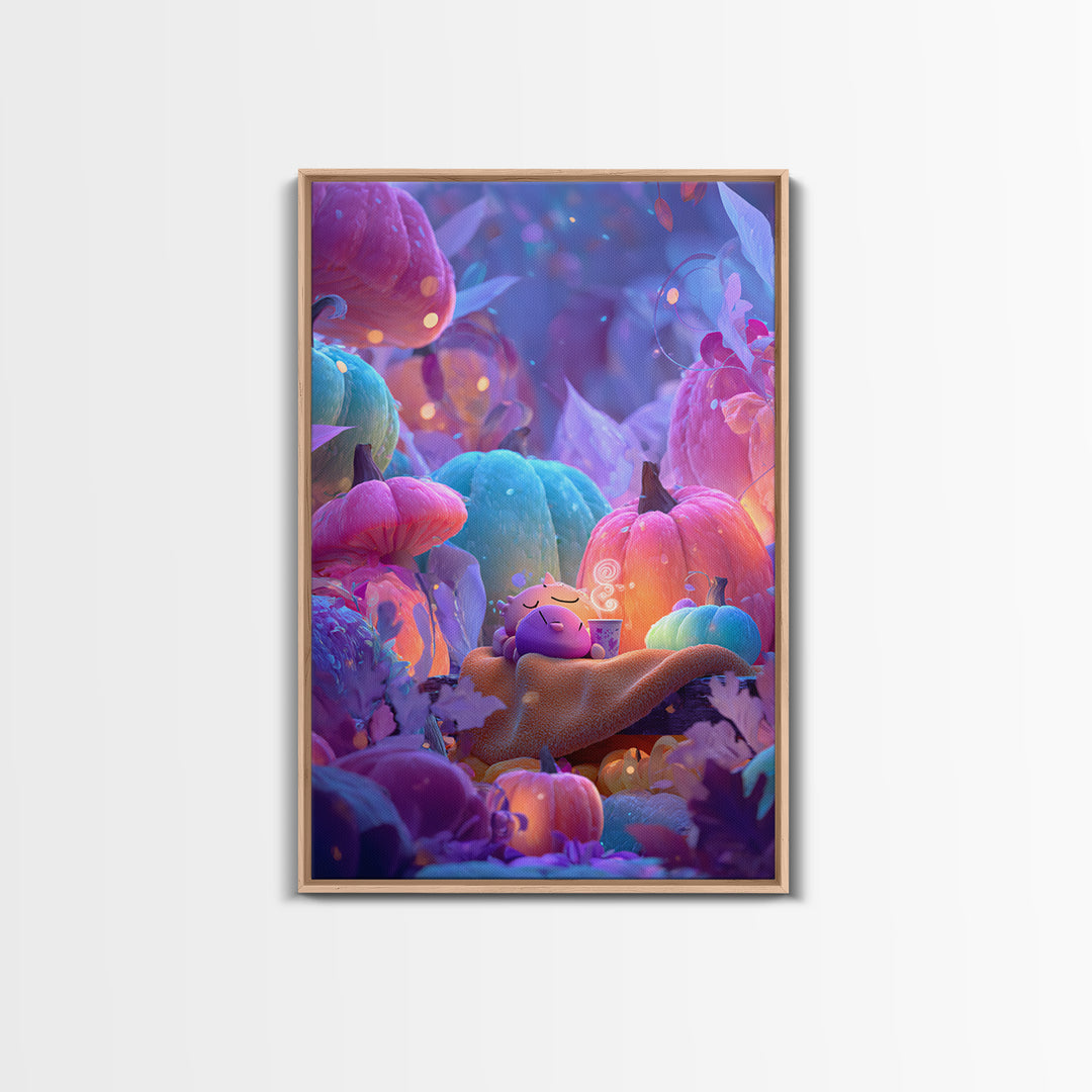 The Monster Hide-And-Seek Game, Synthwave Halloween Art, Vertical Wall Art, Canvas Print, Retro Halloween Decor, Neon Wall Art