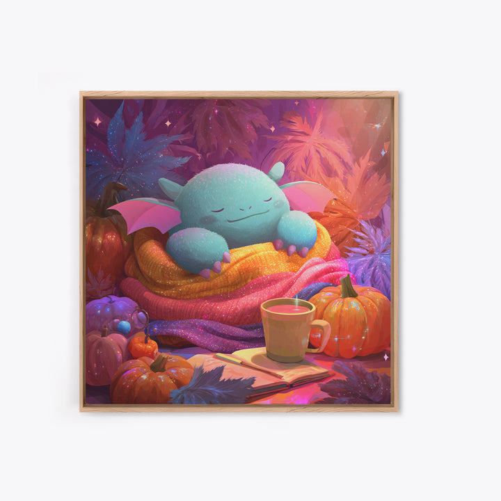 The Monster Hide-And-Seek Game, Synthwave Halloween Art, Square Wall Art, Framed Canvas Print, Retro Halloween Decor, Neon Wall Art