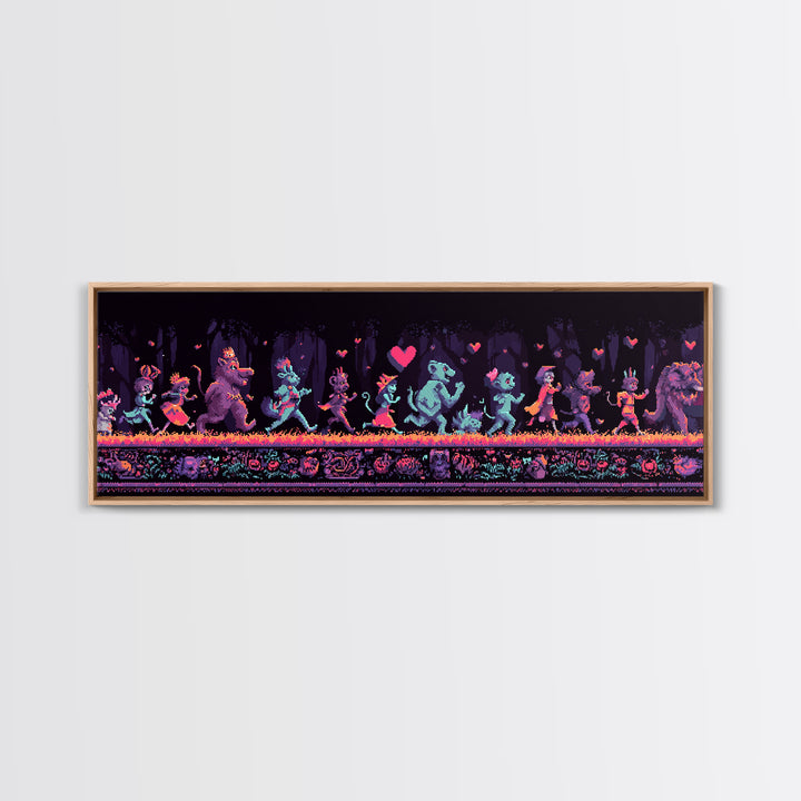 The Costume Parade, Synthwave Halloween Art, Extra Wide Wall Art, Canvas Print, Retro Halloween Decor, Neon Wall Art, Collectible Wall Decor