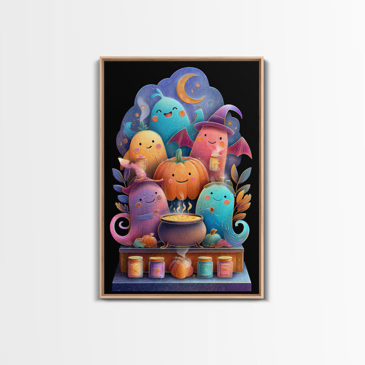 The Pumpkin Pancake Breakfast, Retro Neon Halloween Art, Vertical Wall Art, Canvas Print, Retro Halloween Decor, Neon Wall Art