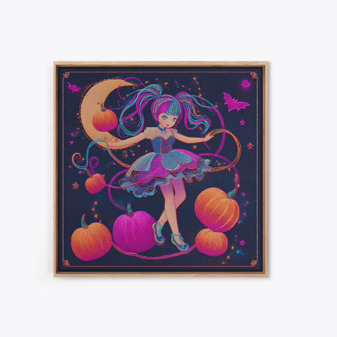 The Candy Apple Dance, Synthwave Halloween Art, Square Wall Art, Framed Canvas Print, Retro Halloween Decor, Neon Wall Art