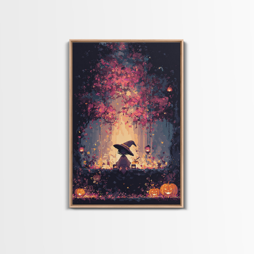 The Witch Hat Ring Toss, Vaporwave Halloween Decor, Vertical Wall Art, Canvas Print, Retro Halloween Decor, Neon Wall Art, Spooky Wall Decor