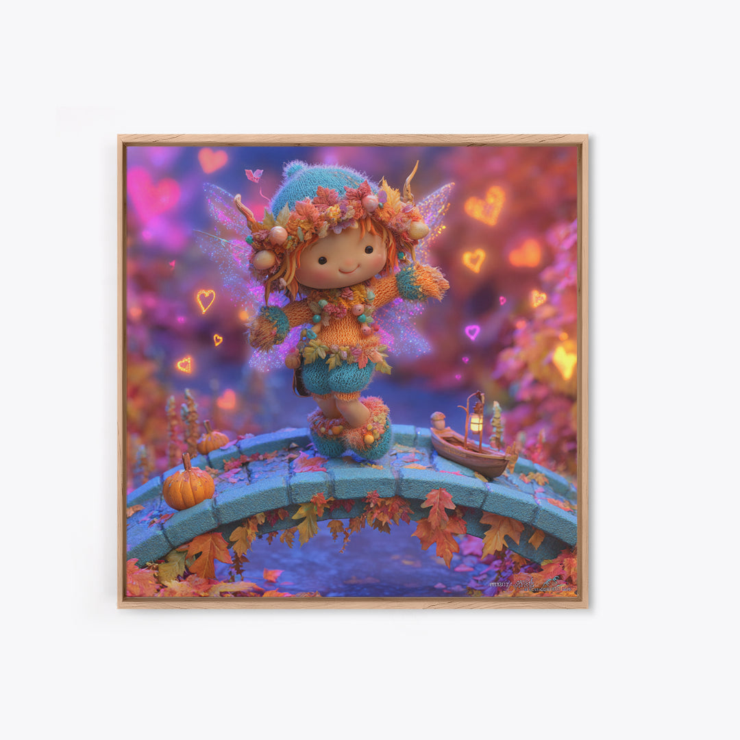 The Autumn Fairy Bridge, Synthwave Halloween Art, Square Wall Art, Canvas Print, Retro Halloween Decor, Neon Wall Art, Seasonal Home Decor