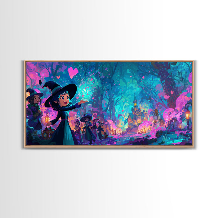 The First Autumn Snowflake, 80s Halloween Wall Art, Wide Panoramic Art, Canvas Print, Retro Halloween Decor, Neon Wall Art, Horror Wall Art