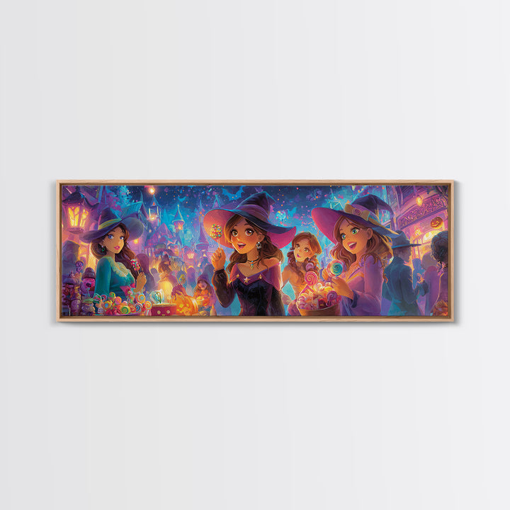 The First Autumn Snowflake, Synthwave Halloween Art, Extra Wide Wall Art, Framed Canvas Print, Retro Halloween Decor, Neon Wall Art