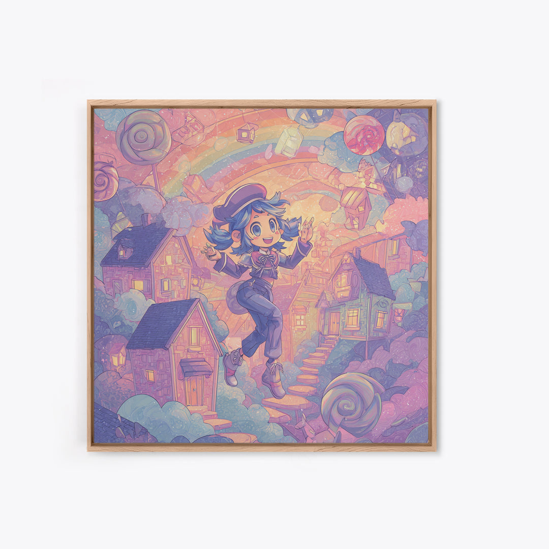 The Upside-Down Candy Kingdom, Synthwave Halloween Art, Square Wall Art, Framed Canvas Print, Retro Halloween Decor, Neon Wall Art