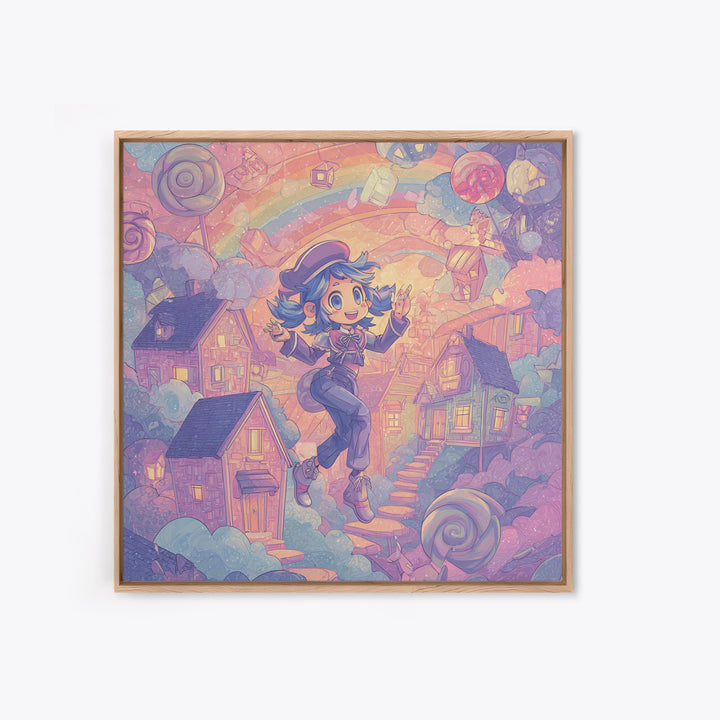 The Upside-Down Candy Kingdom, Synthwave Halloween Art, Square Wall Art, Framed Canvas Print, Retro Halloween Decor, Neon Wall Art