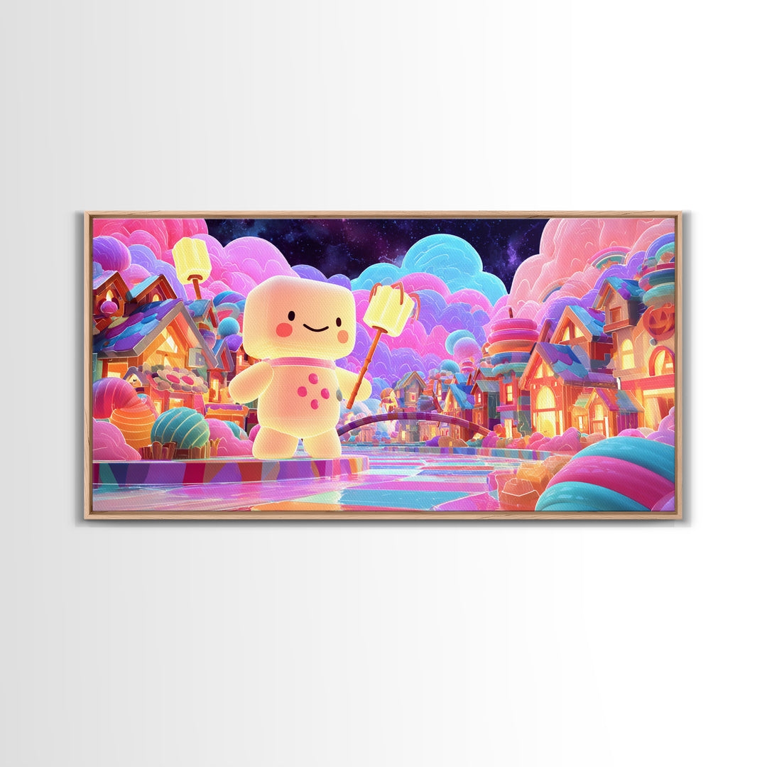 The Upside-Down Candy Kingdom, Vaporwave Halloween Decor, Wide Panoramic Art, Canvas Print, Retro Halloween Decor, Neon Wall Art