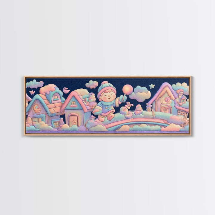 The Upside-Down Candy Kingdom, 80s Halloween Wall Art, Extra Wide Wall Art, Framed Canvas Print, Retro Halloween Decor, Neon Wall Art