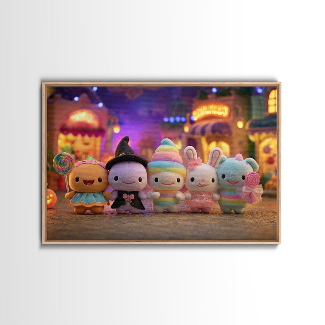 The Halloween Toy Kingdom, Vaporwave Halloween Decor, Landscape Wall Art, Framed Canvas Print, Retro Halloween Decor, Neon Wall Art