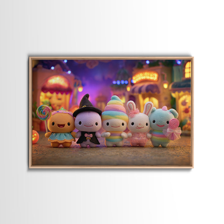 The Halloween Toy Kingdom, Vaporwave Halloween Decor, Landscape Wall Art, Framed Canvas Print, Retro Halloween Decor, Neon Wall Art