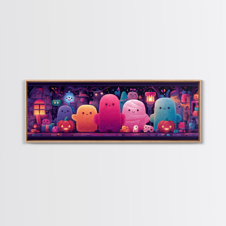 The Halloween Toy Kingdom, Cute Spooky Neon Art, Extra Wide Wall Art, Canvas Print, Retro Halloween Decor, Neon Wall Art, Dark Fantasy Art