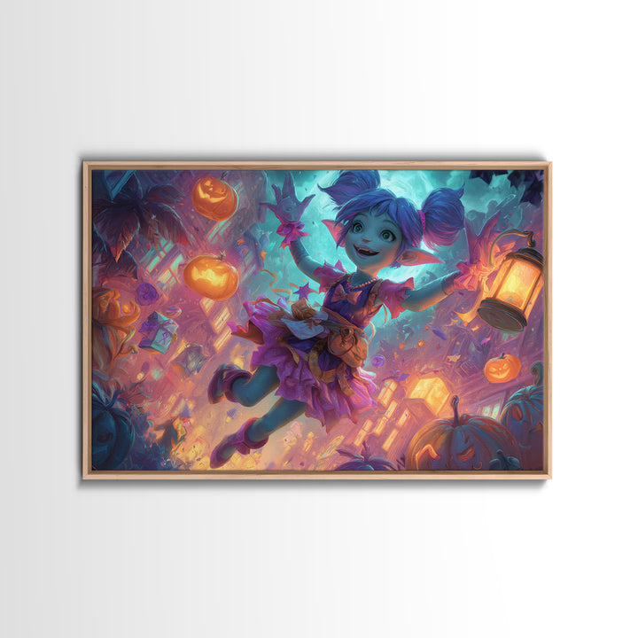 The Magical Costume Workshop, 80s Halloween Wall Art, Landscape Wall Art, Canvas Print, Retro Halloween Decor, Neon Wall Art