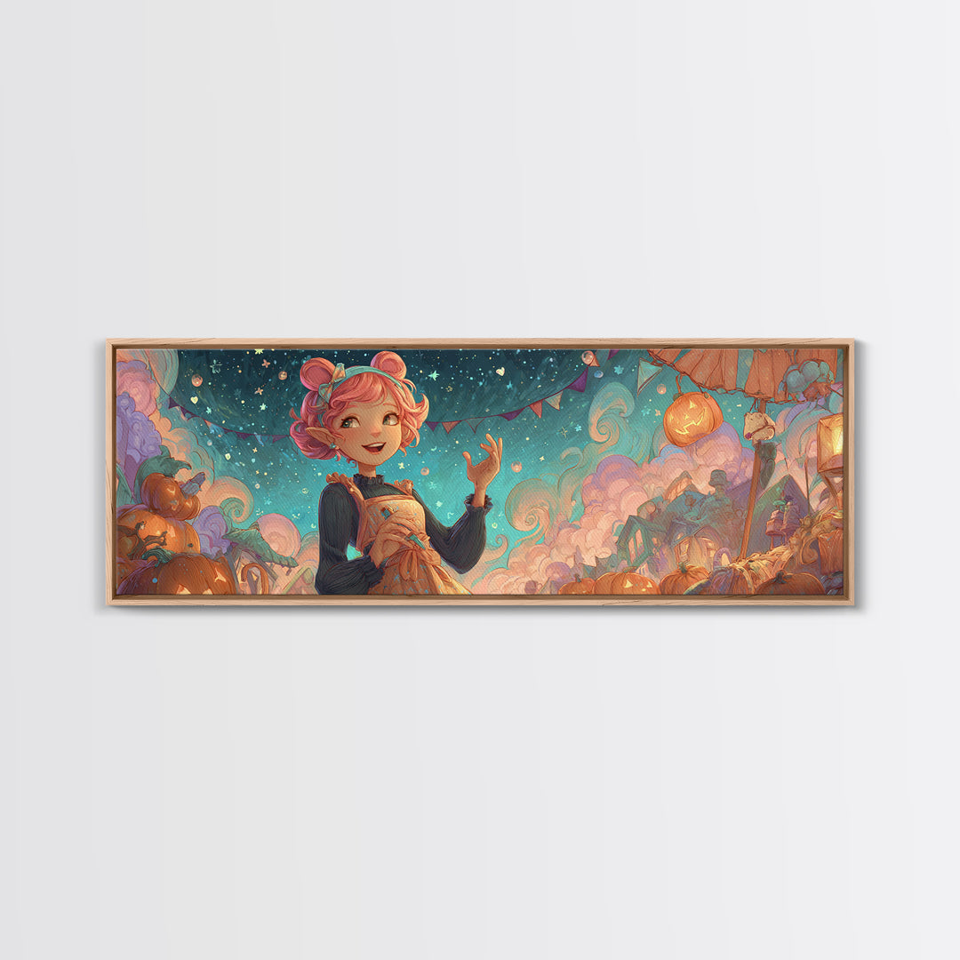 The Magical Costume Workshop, Synthwave Halloween Art, Extra Wide Wall Art, Canvas Print, Retro Halloween Decor, Neon Wall Art