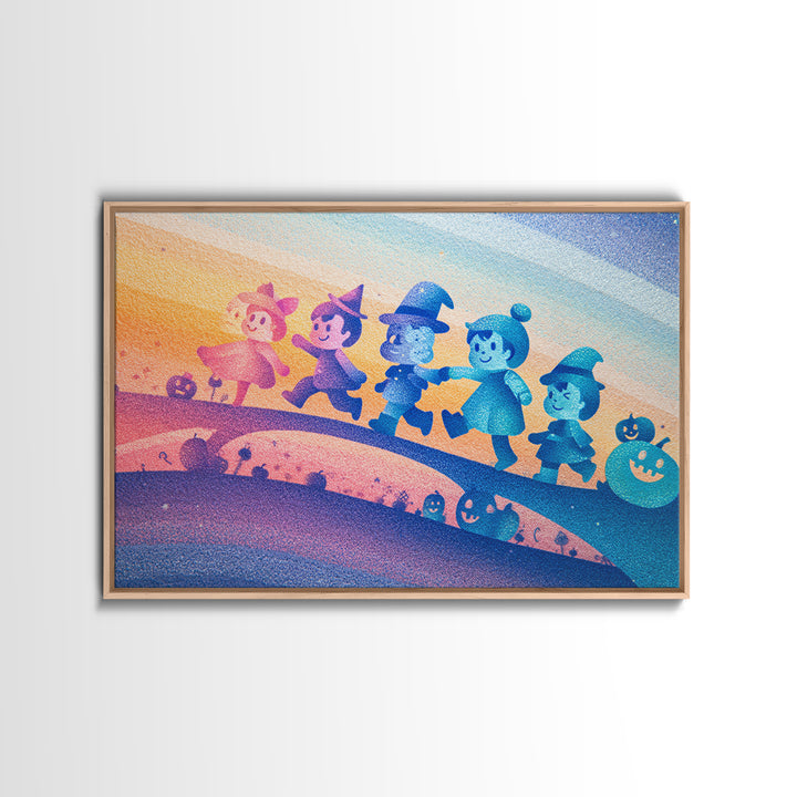 The Parade Across The Stars, Cute Spooky Neon Art, Landscape Wall Art, Canvas Print, Retro Halloween Decor, Neon Wall Art, Spooky Wall Decor